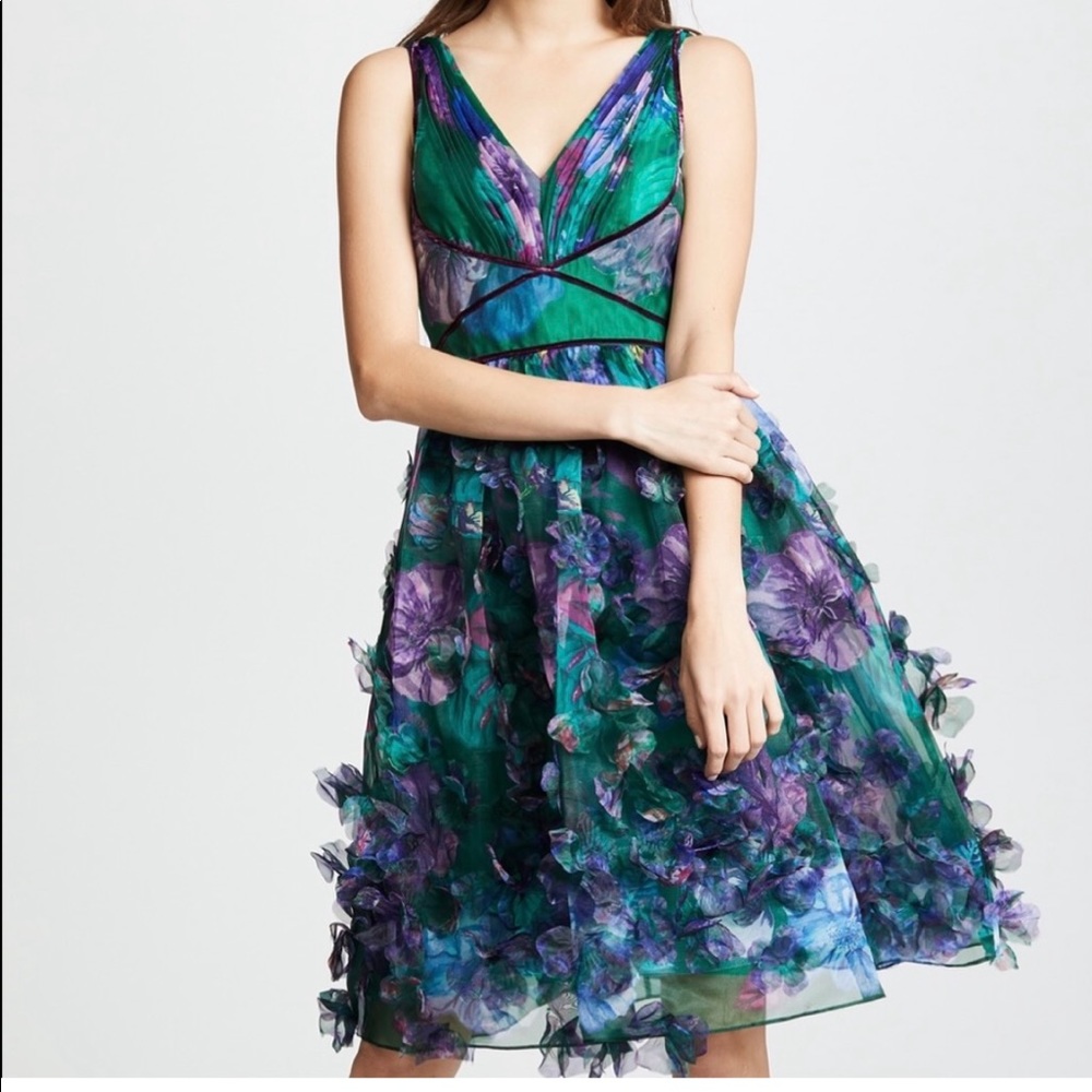 Marchesa Notte NWT 3D Floral Embellished Cocktail Dress